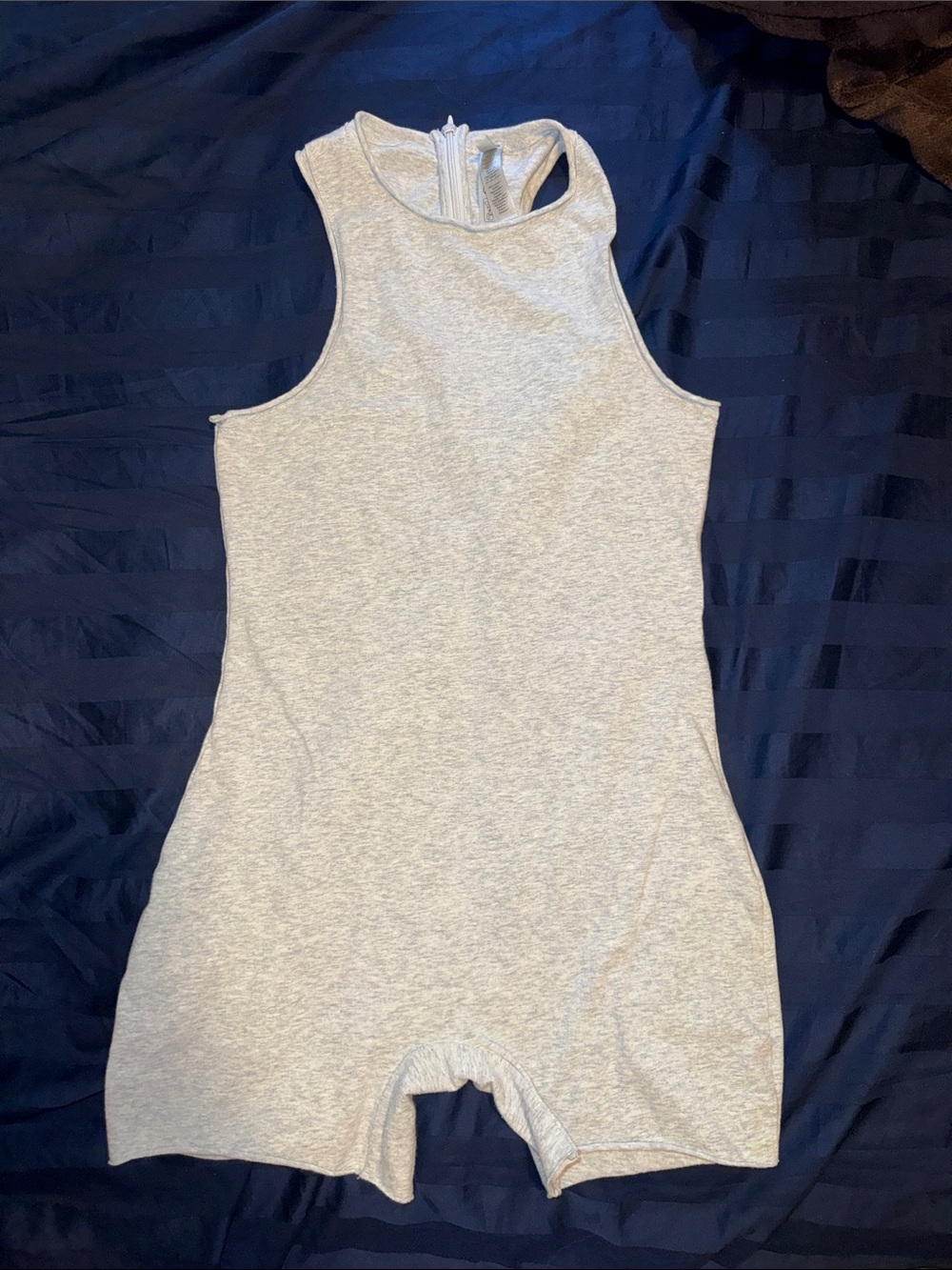SKIMS Light Heather Gray Sleeveless Bodysuit Romper raw edge
